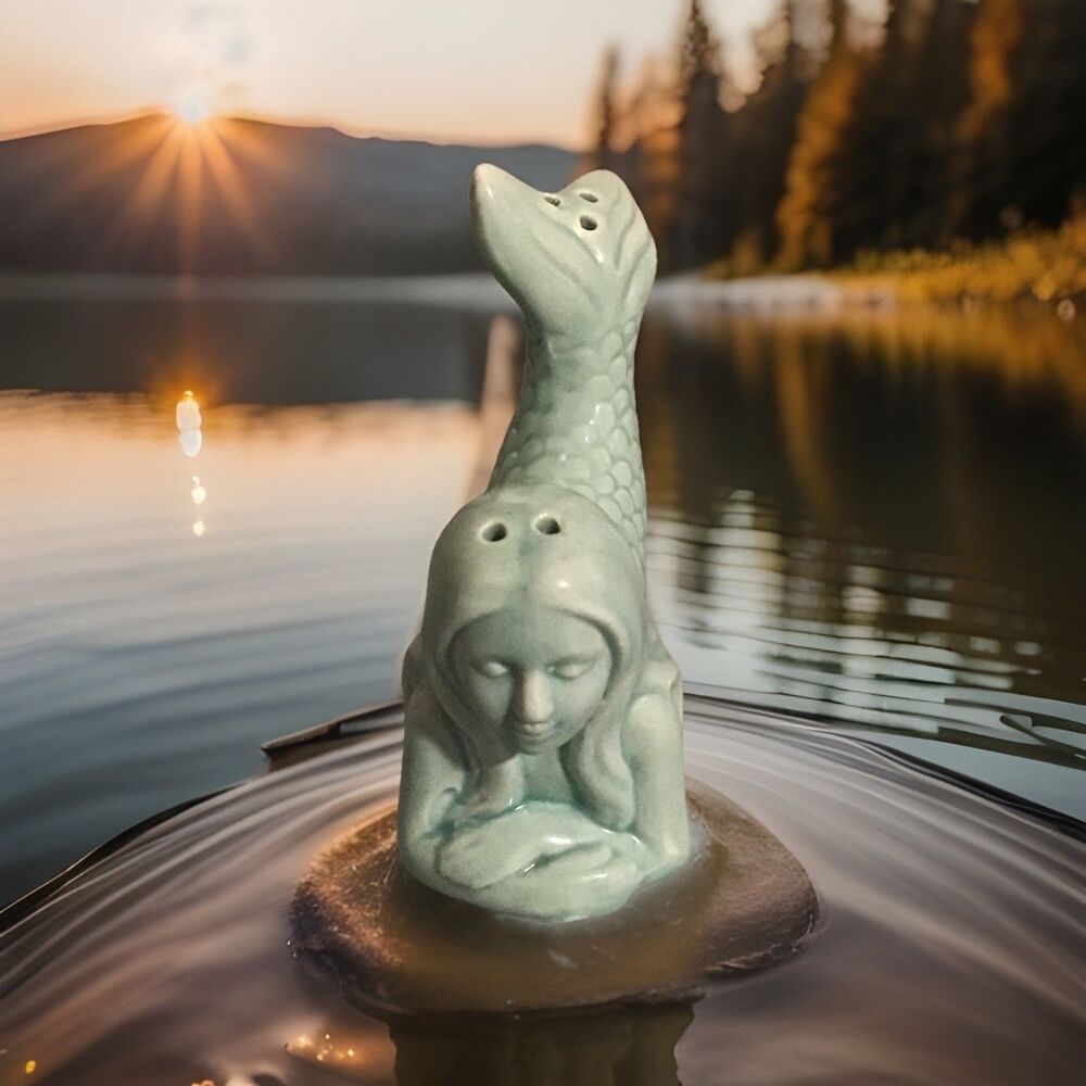 Vintage Mermaid Salt & Pepper Shakers Ceramic Seafoam Green Mid Century Nautical